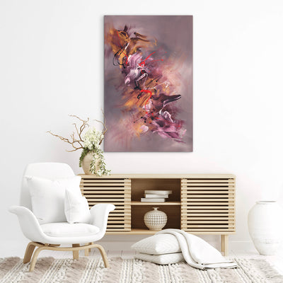 Statement contemporary wall art with flowing gestures and dramatic red lines