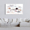 Abstract painting on a wall above a white sofa in a living room. beige and white abstract landscape for living room, large canvas paintings