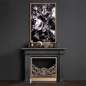 Monochrome Abstract Art | Fluid Motion 30x48"
Large abstract painting featuring a dynamic, flowing black and white composition on a dark background.
