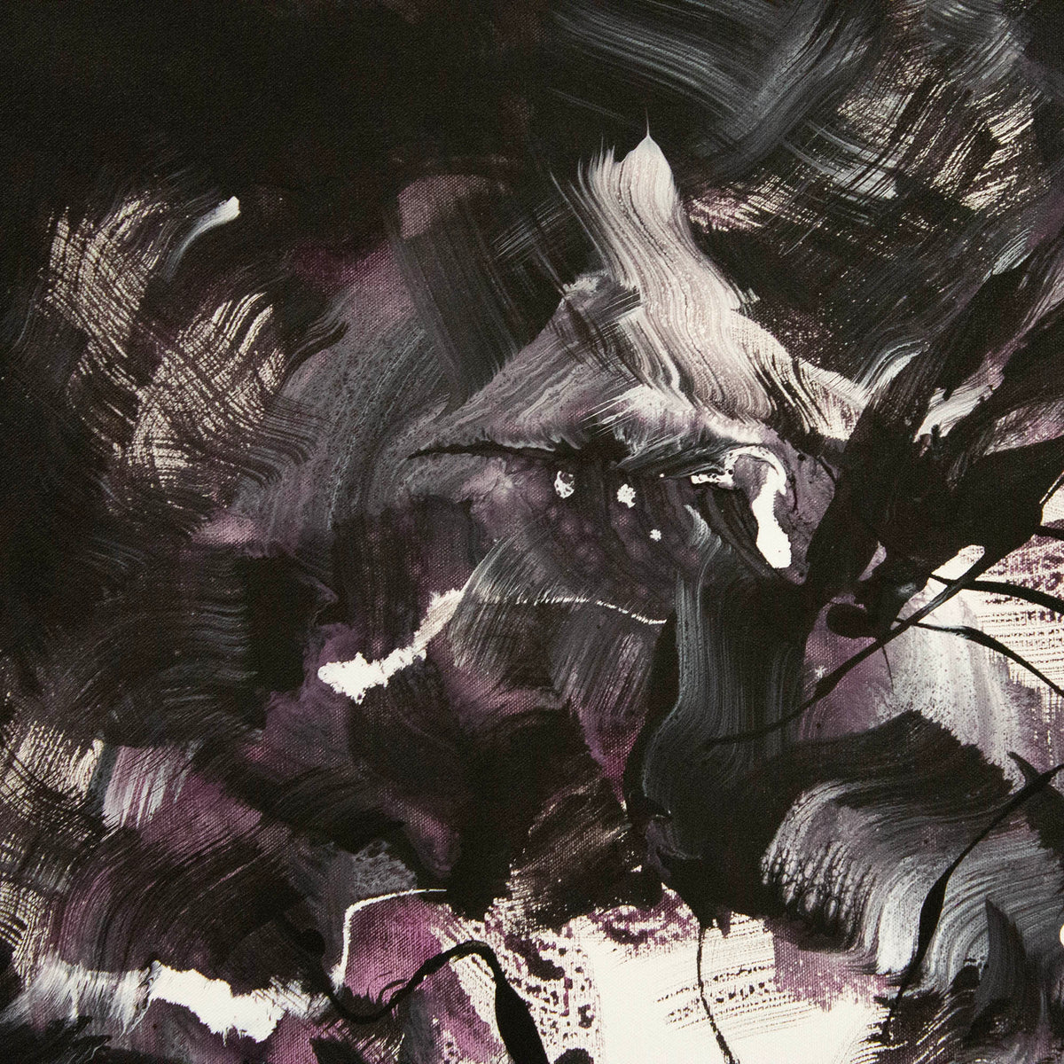 Striking monochrome abstract art with bold brushstrokes, dark and light tones creating a captivating visual composition.