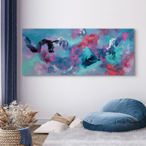 Extra Large Abstract wall Art UK for modern interiors, are you looking for contemporary paintings for your home, buy with confidence, art by Paresh nrshinga, Dreamcatcher 30”x72” - Paresh Nrshinga Abstract Art