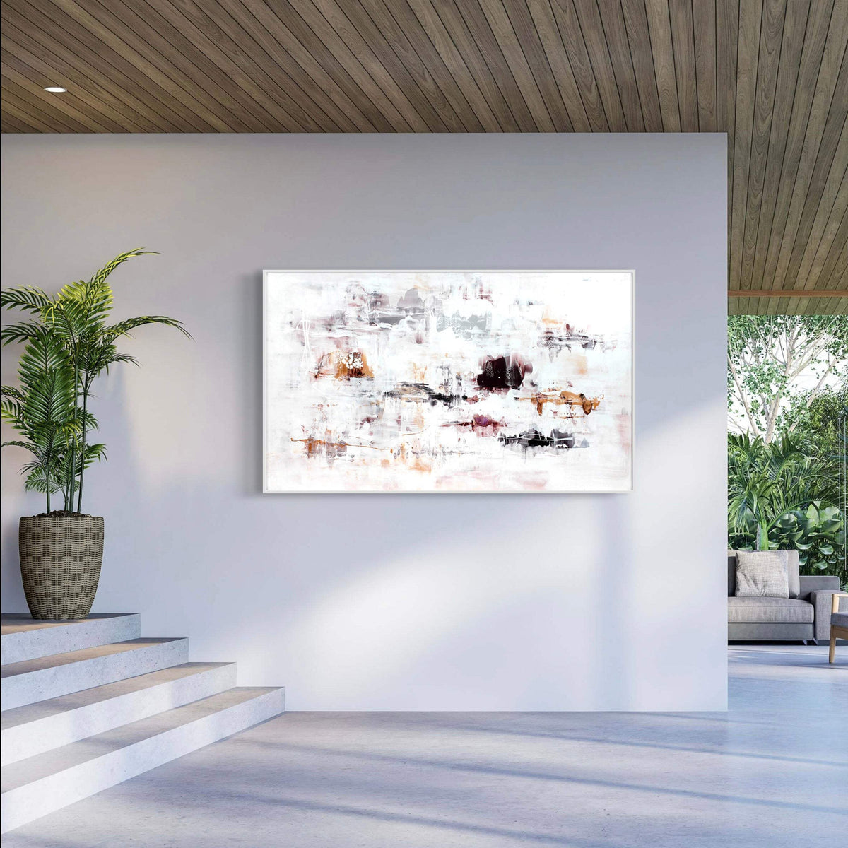 beige and white abstract landscape for living room, large canvas paintings
