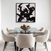 Monochrome contemporary abstract wall art featuring expressive black gestures and strong negative space
