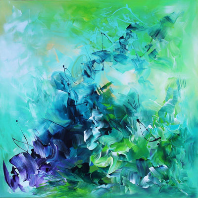 Teal Painting | Emerald Waves 100x100cm - Paresh Nrshinga Abstract Art
