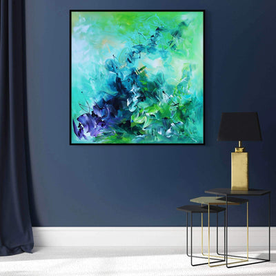 Teal Painting | Emerald Waves 100x100cm - Paresh Nrshinga Abstract Art