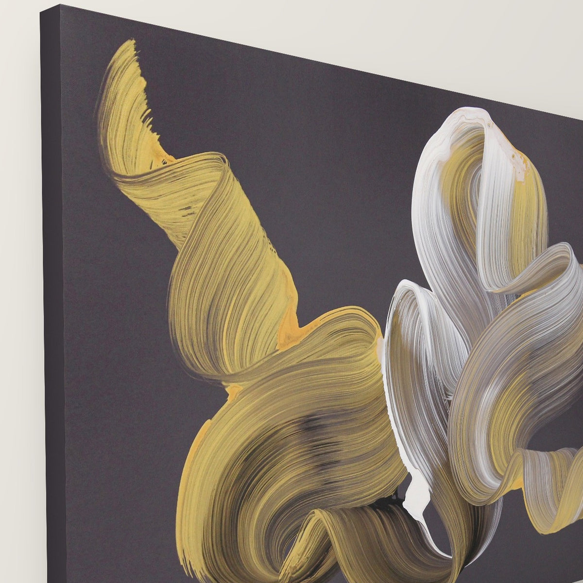 Side view of Holding a Dream by Paresh Nrshinga, showing the unframed canvas with sides painted in deep aubergine