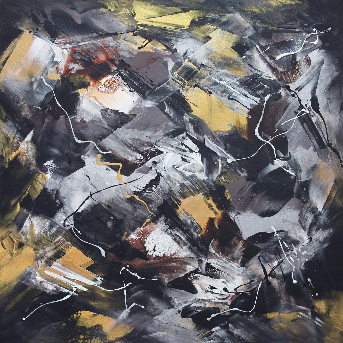 Golden Snowflakes, original Bronze, Brown abstract painting by Paresh Nrshinga.