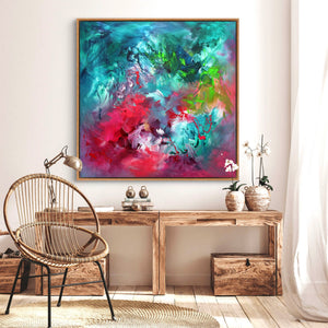 Buy extra large abstract painting, large canvas art for sale, modern paintings for your home, office art, London artists, large canvas paintings, original art, Dancing In The Rain 100x100cm - Paresh Nrshinga Abstract Art