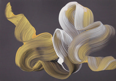 Holding a Dream by Paresh Nrshinga, original gold and white abstract painting on a deep aubergine background