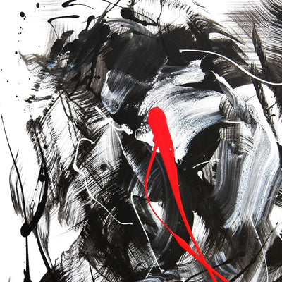 Original contemporary abstract art investment piece 44x55 inches, bold red and monochrome palette, museum-quality painting