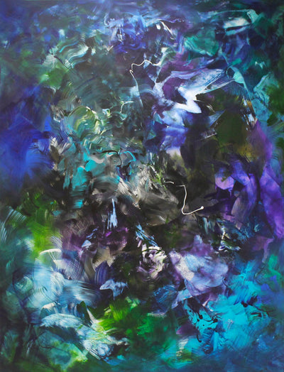 Jardin Fleuri by Paresh Nrshinga, original abstract painting in deep violet, teal, emerald, black and white