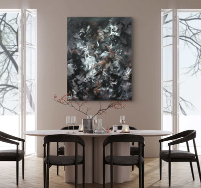 Chromatic Symphony by Paresh Nrshinga, abstract painting with contrasting colours in a dining room