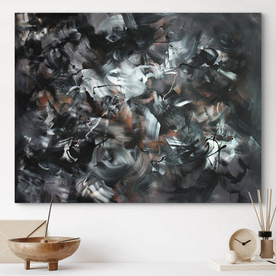 Chromatic Symphony by Paresh Nrshinga, black, white and earthy abstract painting in an interior
