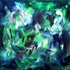 Large abstract painting green blue white, canvas wall art, buy original artwork