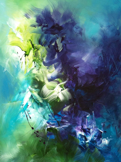 large blue abstract painting 36x48 inch vertical canvas - Paresh Nrshinga Abstract Art