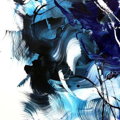 large contemporary abstract artwork in blue tones