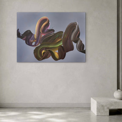 A Moment Unscripted by Paresh Nrshinga, large abstract painting shown in a modern living room