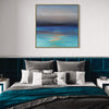 Serene Abstract Seascape | Sunset Dream 36x36" - Calming coastal landscape art piece in modern bedroom setting
