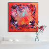 Love Is Freedom, original Red abstract painting by Paresh Nrshinga displayed in a contemporary interior.