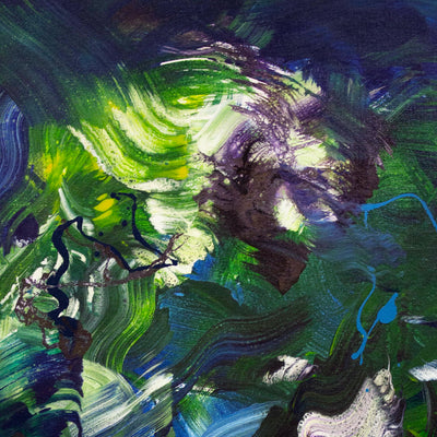 Collectible contemporary abstract art in vibrant emerald and deep blue palette