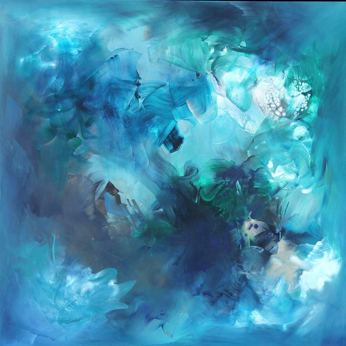 Mermaid's Dream, original Blue, Teal abstract painting by Paresh Nrshinga.