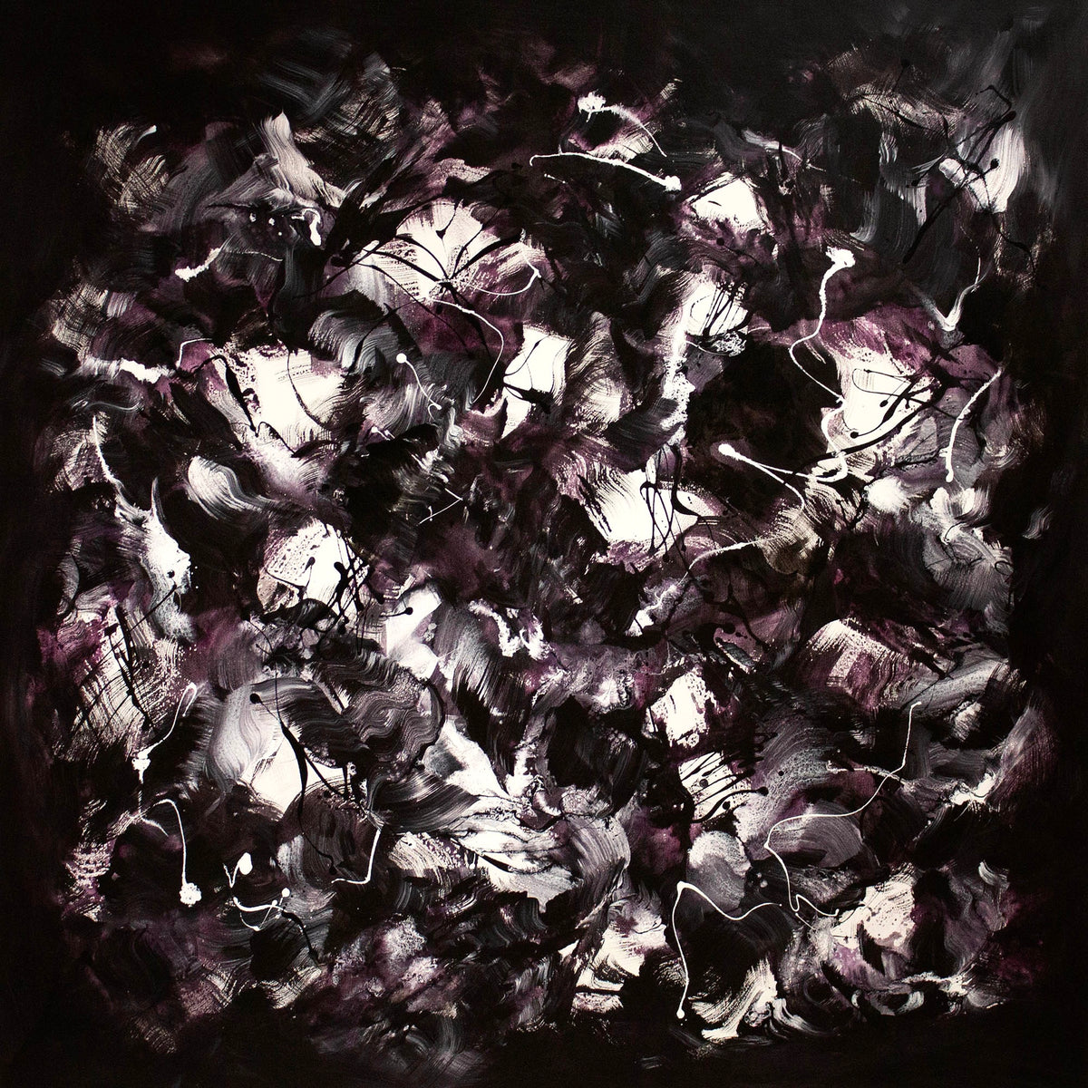 Midnight Garden, original Black, Charcoal, Plum abstract painting by Paresh Nrshinga.