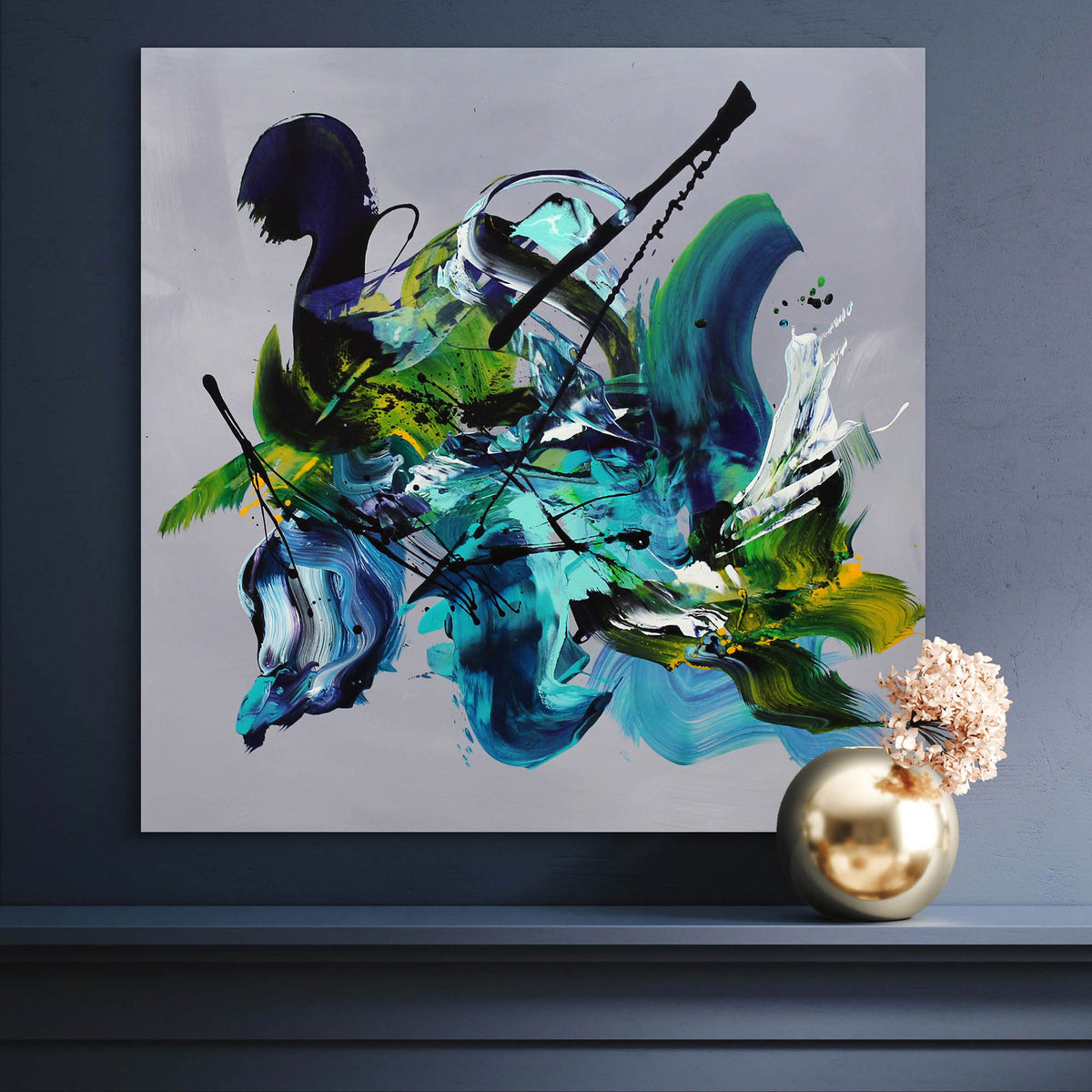 Emerald Echoes by Paresh Nrshinga, contemporary abstract painting on canvas