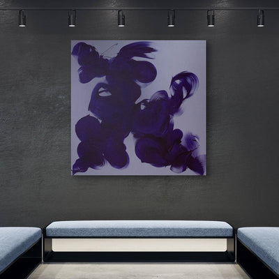 large square abstract painting Deep Fluidity by Paresh Nrshinga fluid navy brushstrokes for modern interiors