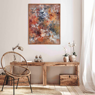 Autumn Breeze II by Paresh Nrshinga, warm amber and grey original abstract painting in an interior