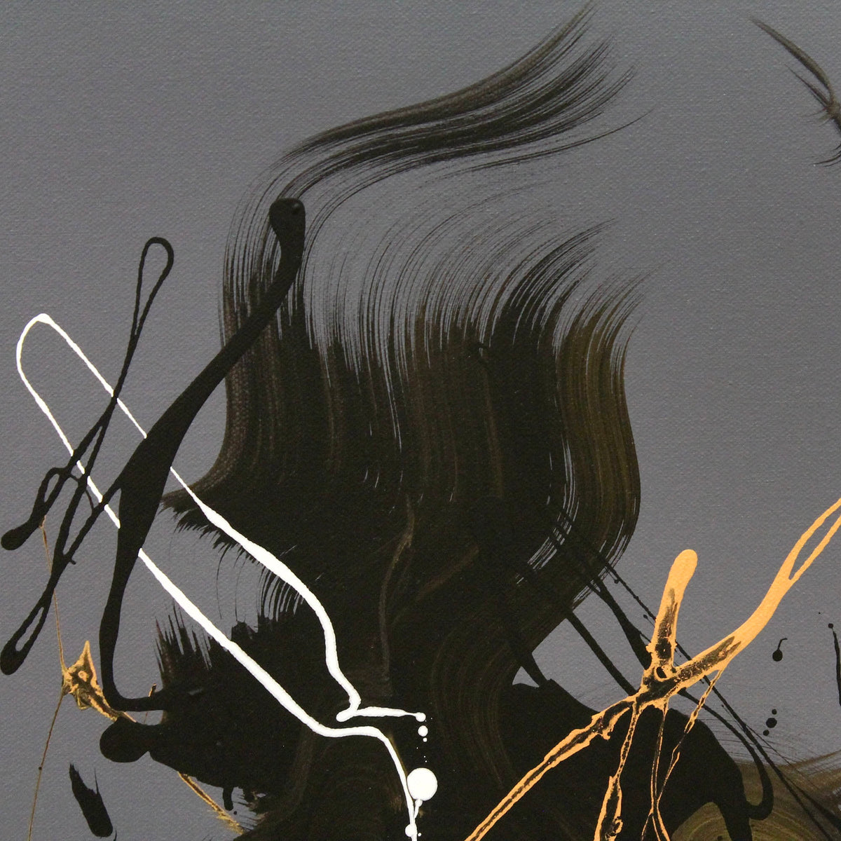 Golden Whispers II by Paresh Nrshinga, original abstract painting shown in a minimalist interior