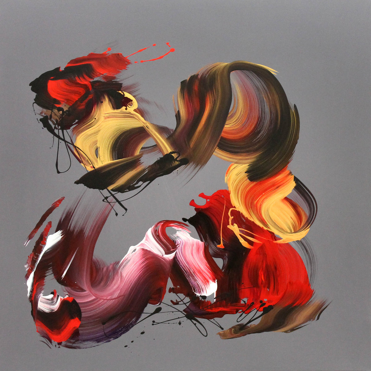 Fiery Symphony III by Paresh Nrshinga, red and gold gestural abstract canvas