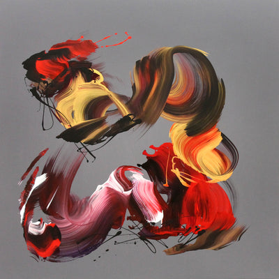 Fiery Symphony III by Paresh Nrshinga, red and gold gestural abstract canvas