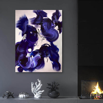 Luxury contemporary wall art in navy and violet for minimalist interior design