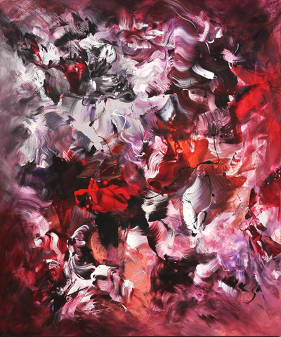 Moonlit Meadow, original Maroon, Pink, Purple abstract painting by Paresh Nrshinga.