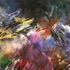 Extra large original abstract art, fluid light design by British artist for modern interiors