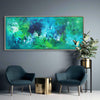 My Fantasy, original Blue, Teal abstract painting by Paresh Nrshinga displayed in a contemporary interior.