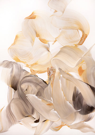 Quiet Light by Paresh Nrshinga, ivory and gold abstract painting, original canvas view