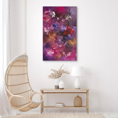 Violets and Pink by Paresh Nrshinga, violet and blush pink abstract painting, another interior view