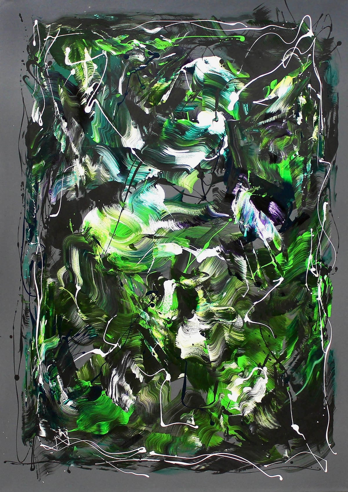 Original abstract canvas with vibrant forest green palette