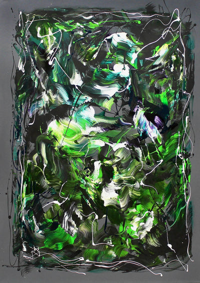 Original abstract canvas with vibrant forest green palette