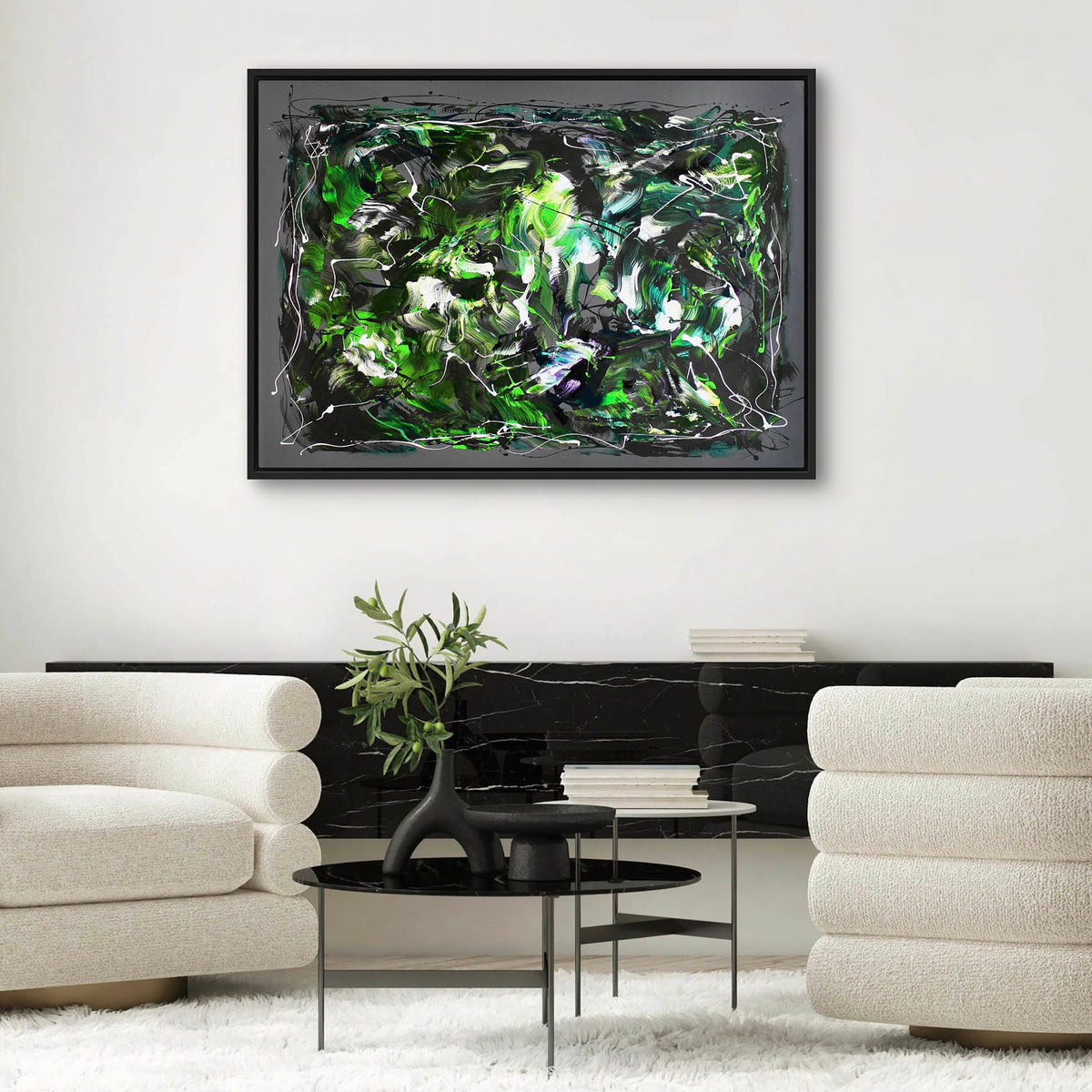 Statement green abstract artwork for minimalist interior