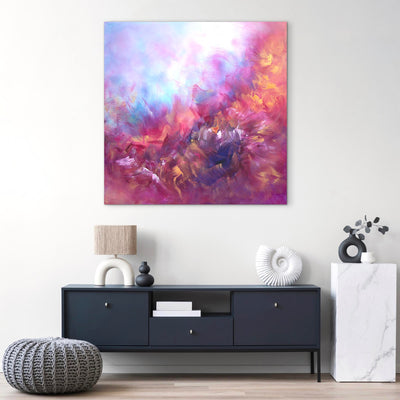 Whispers Of Light by Paresh Nrshinga, pink and violet original abstract artwork in an interior