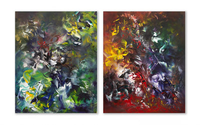 extra large colourful abstract canvas diptych for home or office