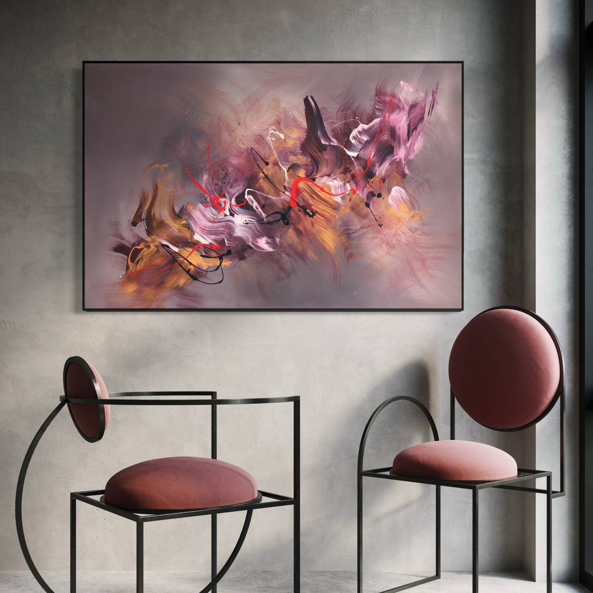 Passing Through Light, original Gold, Grey, Ochre abstract painting by Paresh Nrshinga.