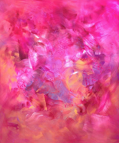 Blossom Haze by Paresh Nrshinga, pink, orange and purple abstract painting