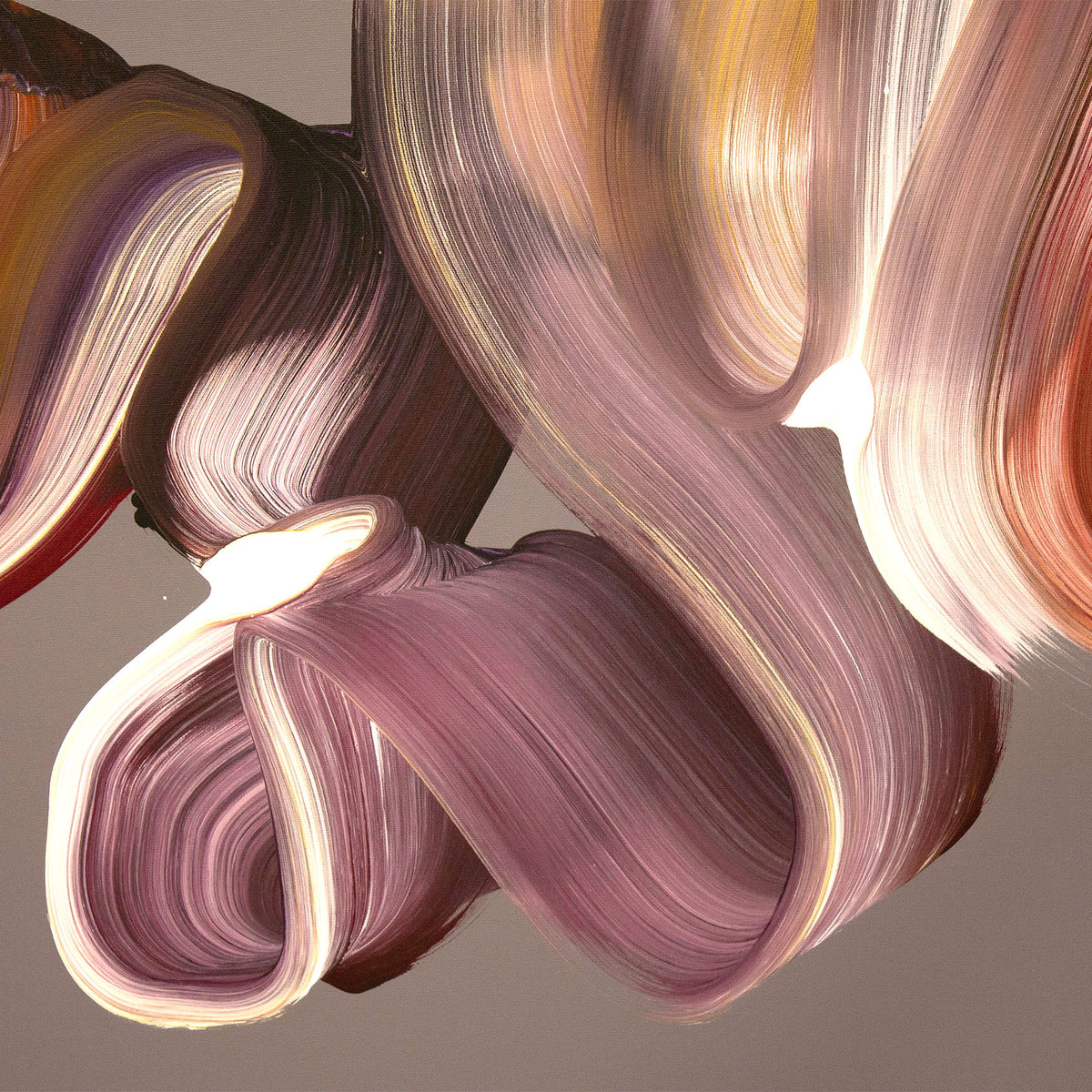 Close-up of Moments in Motion by Paresh Nrshinga, looping plum and rose brushstrokes