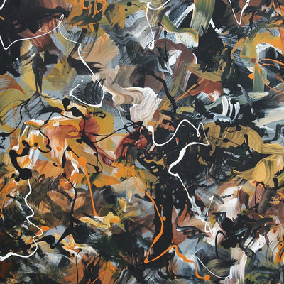 Vibrant abstract artwork | Pollock-inspired dance of bold colors and dynamic brushstrokes | Modern, earthy-toned abstract painting on canvas