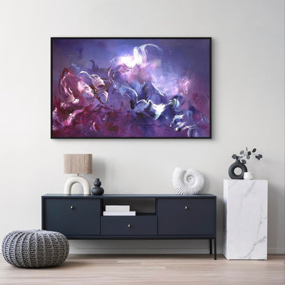 Veil Of Dreams by Paresh Nrshinga, original purple and pink abstract painting shown in a contemporary interior