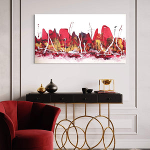 Buy red and white canvas painting, large original painting, modern interior art, large wall art, Crimson Interlude 26"x48" - Paresh Nrshinga Abstract Art