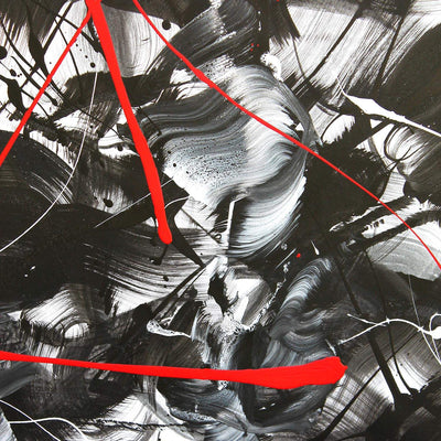 Ritual series contemporary abstract art with expressive gestural brushwork and bold red linear composition, symbolic modern painting